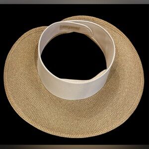 Eric Javits  Squishee HALO Tan and Cream Wide Brim Visor $325